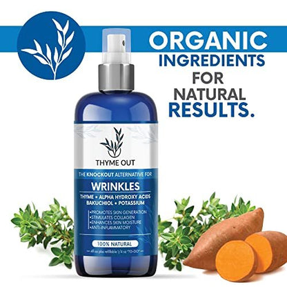 Thyme Out All Natural Anti-Wrinkle Face Mist Spray – Bakuchiol, AHA, Beta Carotene & Potassium – Fights Wrinkles, Fine Lines, Inflammation & Dryness, Boosts Collagen (4 oz) Avelisse