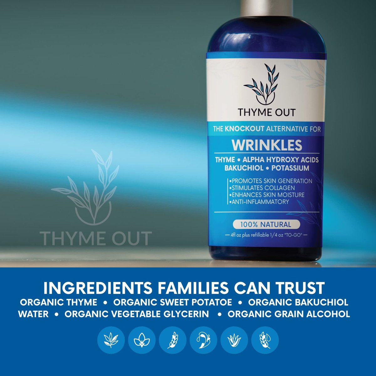 Thyme Out All Natural Anti-Wrinkle Face Mist Spray – Bakuchiol, AHA, Beta Carotene & Potassium – Fights Wrinkles, Fine Lines, Inflammation & Dryness, Boosts Collagen (4 oz) Avelisse