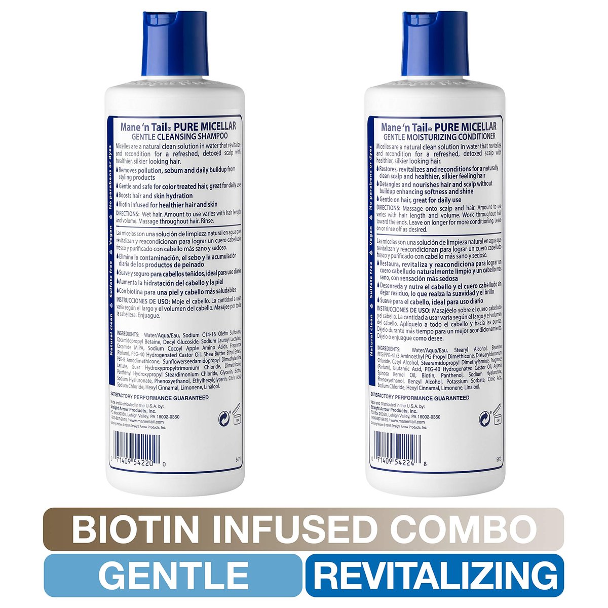 Mane 'n Tail Micellar Shampoo & Conditioner Sulfate Free with Biotin for Oily Hair, Build Up, and Hard Water - Detox and Clarify 11.2 fl oz 2-Pack Avelisse