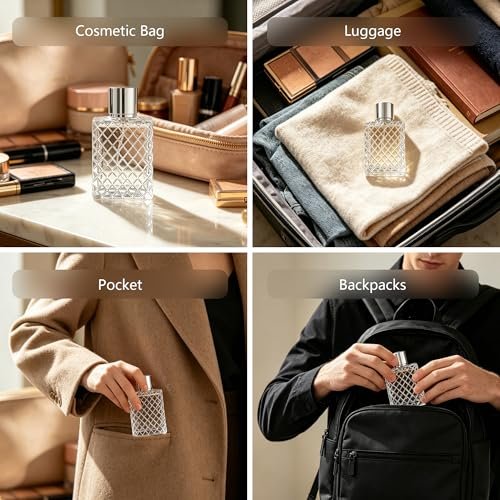 JJKMALL 100ml 3.4oz Glass Spray Bottles for Essential Oils, Perfumes - Empty Clear Mist Spray Bottle with Silver Aluminum Sprayer (1 Pack) + Funnel, Dropper & Gift Bag - görsel 10