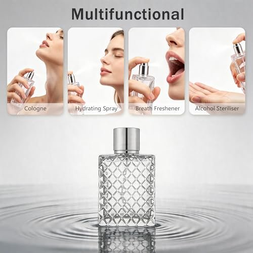 JJKMALL 100ml 3.4oz Glass Spray Bottles for Essential Oils, Perfumes - Empty Clear Mist Spray Bottle with Silver Aluminum Sprayer (1 Pack) + Funnel, Dropper & Gift Bag - görsel 8