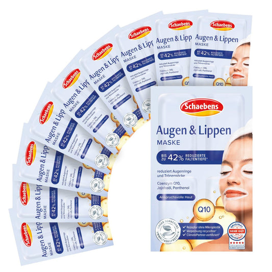 Schaebens Eyes & Lips Mask with Jojoba, Q10 & Panthenol - 40 Applications (10 x 4 Units, 1.5 ml Each) for All Skin Types