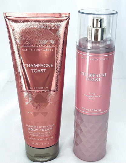 Bath & Body Works Champagne Toast Fine Fragrance Mist & Ultra Shea Body Cream Full Size Set Avelisse
