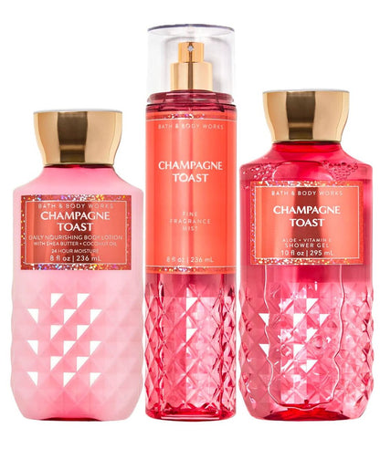 Bath & Body Works Champagne Toast Daily Trio: Shower Gel, Fine Fragrance Mist & Super Smooth Body Lotion (3-Piece Set) Avelisse