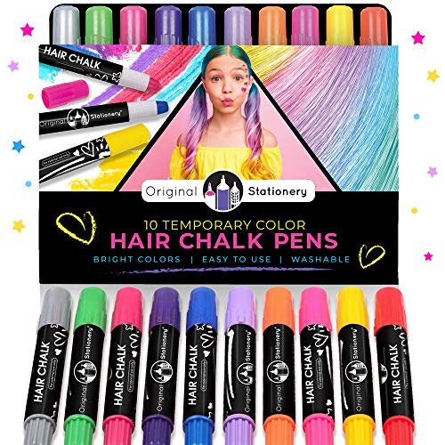 Original Stationery Hair Chalk Pens for Kids - 10-Pack Washable Temporary Hair Color Set with Metallic & Vibrant Shades Avelisse