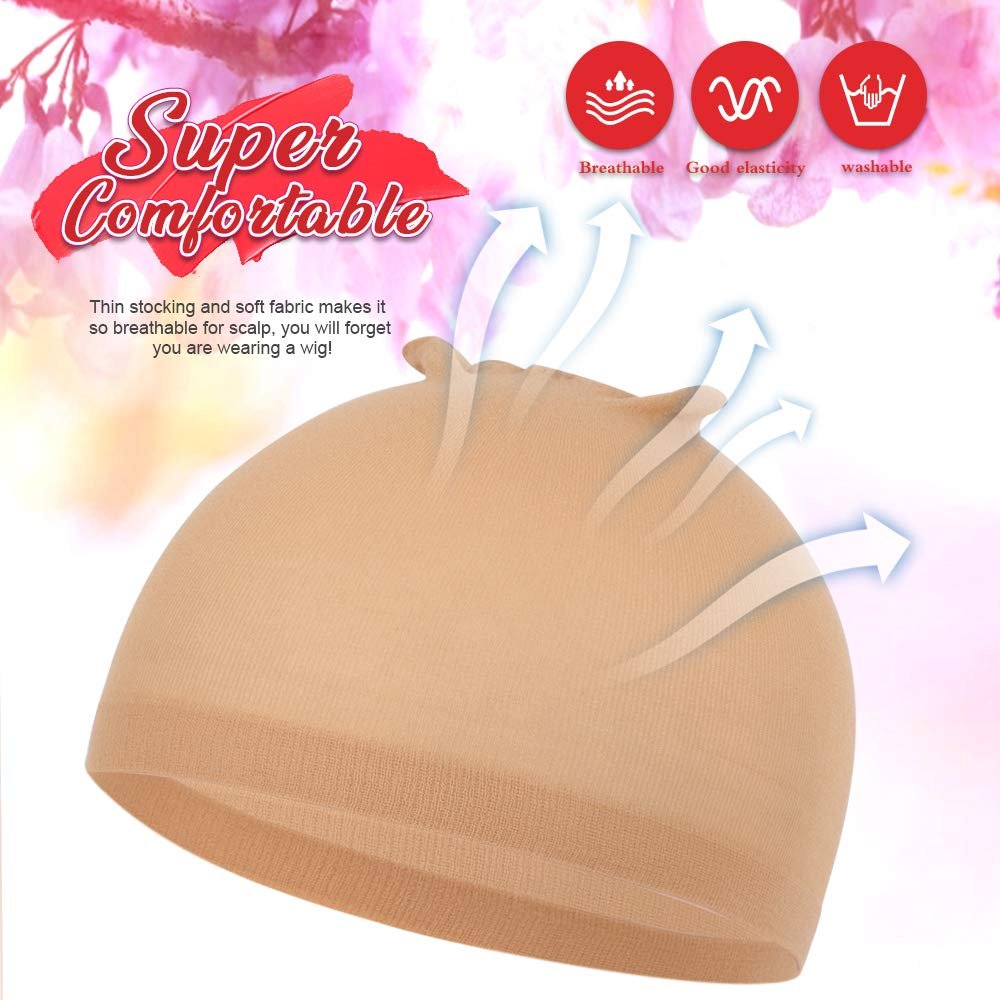 Fandamei 6 Pcs Light Brown Stocking Wig Caps - Stretchy Nylon Wig Caps for Women, Girls, Kids - görsel 5