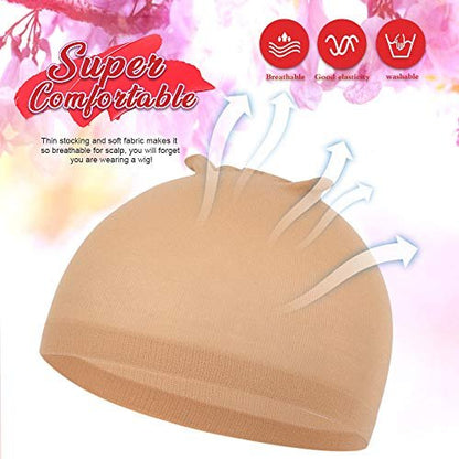 Fandamei 6 Pcs Light Brown Stocking Wig Caps - Stretchy Nylon Wig Caps for Women, Girls, Kids