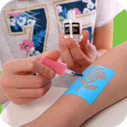 Original Stationery Glitter Tattoo Kit - 33-Piece Multicolor Set for Kids Ages 3-8 - Includes 24 Stencils, 6 Color Pots, 2 Brushes & Adhesive - Fun Sleepover Party Supplies & Birthday Gift Avelisse