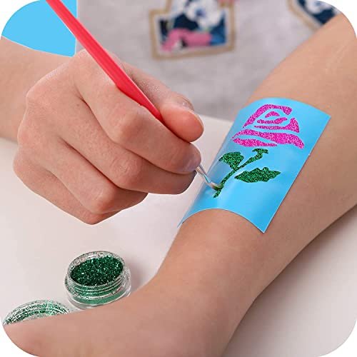Original Stationery Glitter Tattoo Kit - 33-Piece Multicolor Set for Kids Ages 3-8 - Includes 24 Stencils, 6 Color Pots, 2 Brushes & Adhesive - Fun Sleepover Party Supplies & Birthday Gift Avelisse
