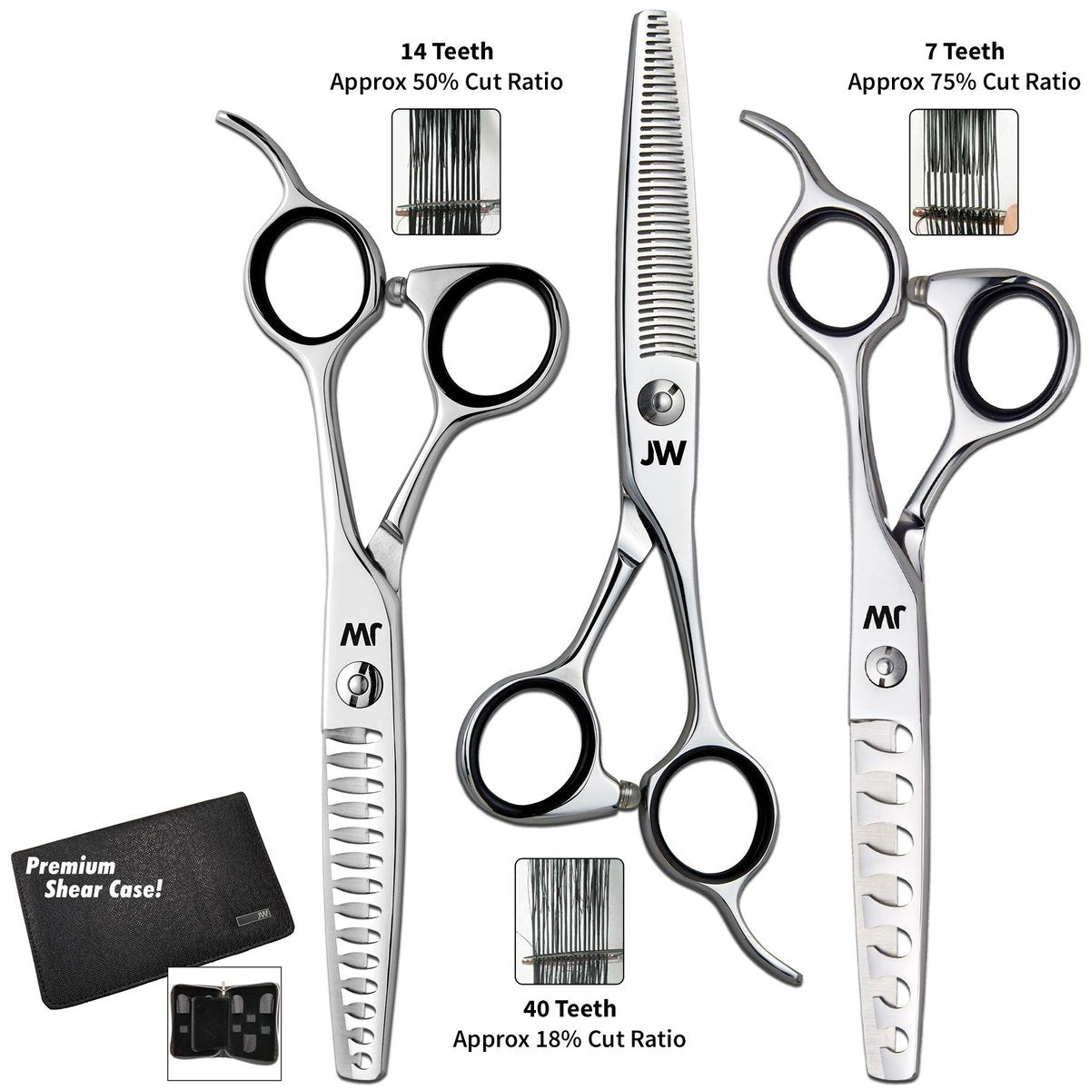 JW TS40 Blending, TS14 Thinning & TS7 Texturizing Trio Professional Shears - Stainless Steel - görsel 13