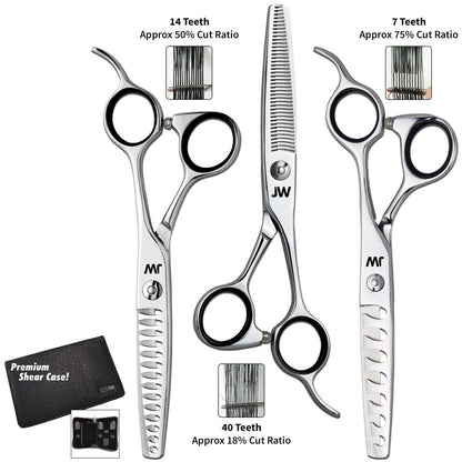 JW TS40 Blending, TS14 Thinning & TS7 Texturizing Trio Professional Shears - Stainless Steel