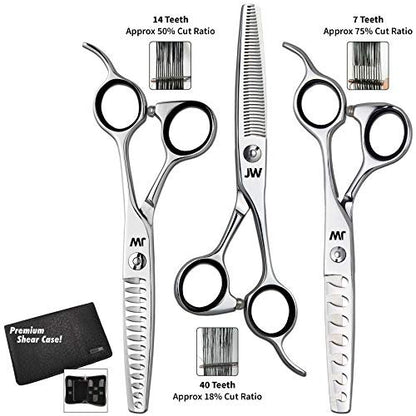 JW TS40 Blending, TS14 Thinning & TS7 Texturizing Trio Professional Shears - Stainless Steel