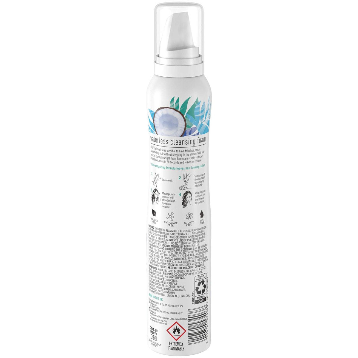 Batiste Waterless Cleansing Foam Cleanse + Shine with Coconut Milk, 3.6 OZ - No Water Dry Shampoo Foam - görsel 3