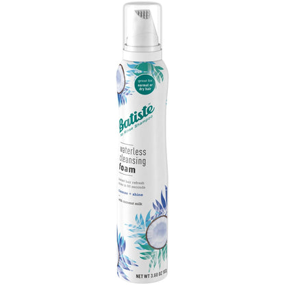 Batiste Waterless Cleansing Foam Cleanse + Shine with Coconut Milk, 3.6 OZ - No Water Dry Shampoo Foam
