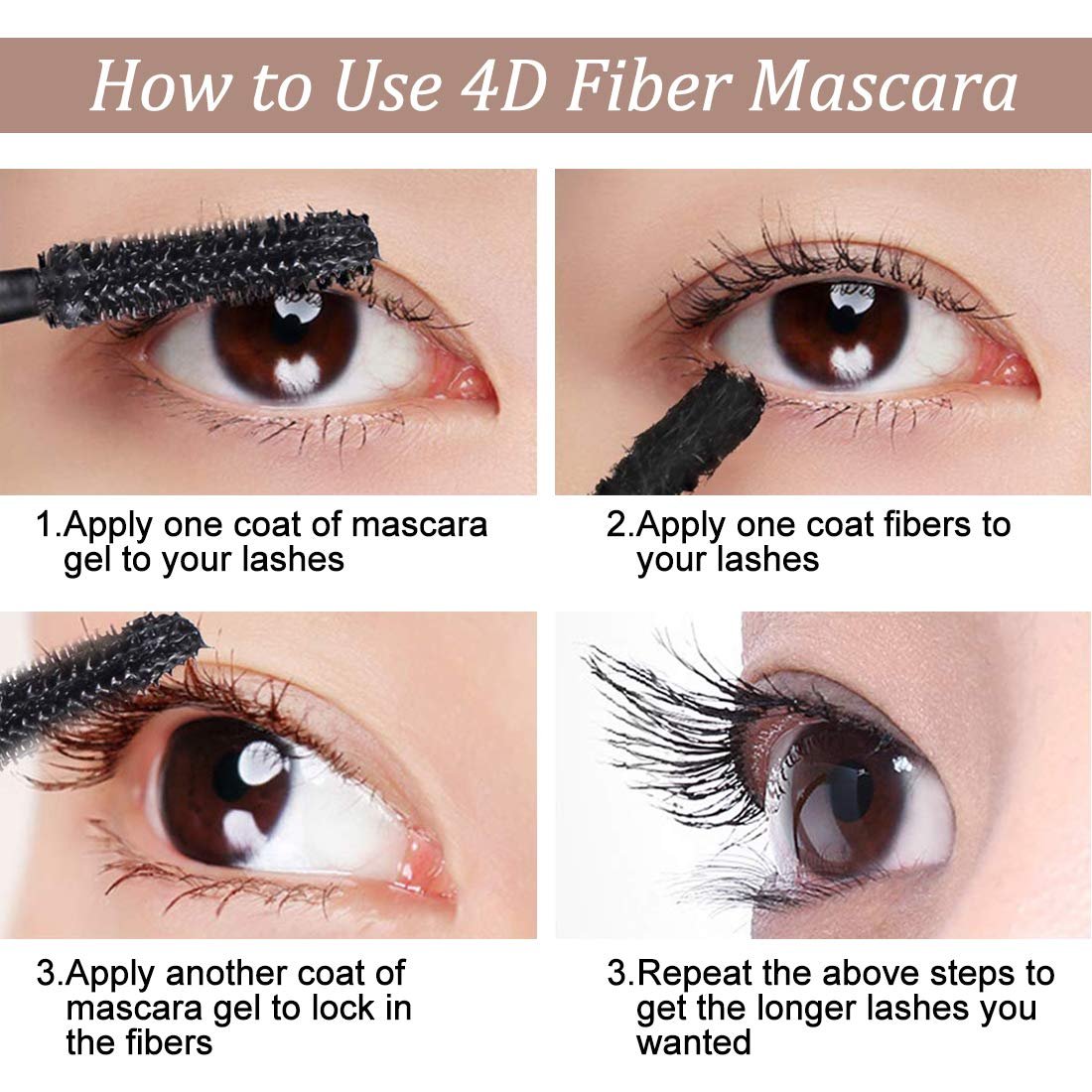 4D Silk Fiber Lash Mascara - Waterproof Volume & Length Mascara for Thicker, Longer, Curly Lashes | Black - görsel 9