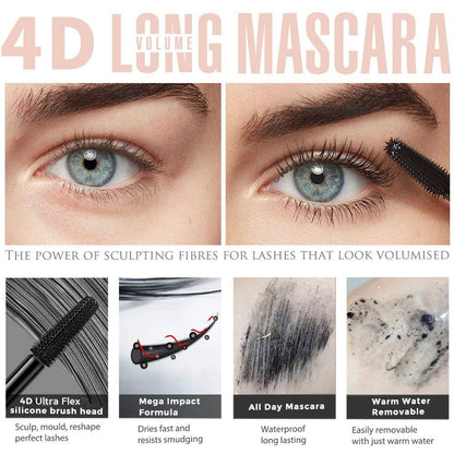 4D Silk Fiber Lash Mascara - Waterproof Volume & Length Mascara for Thicker, Longer, Curly Lashes | Black