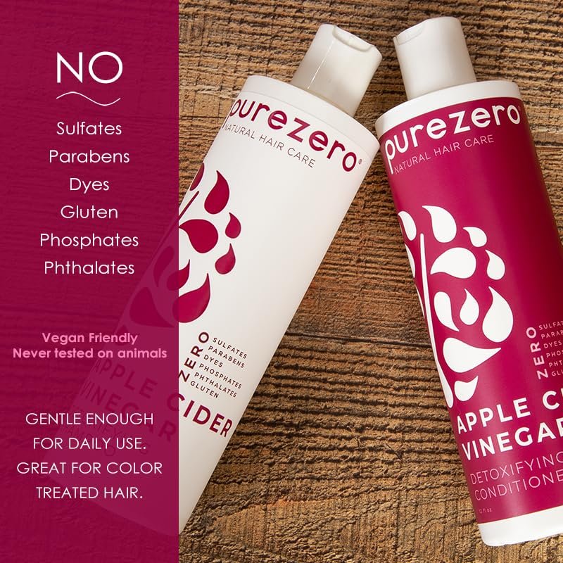 Purezero Apple Cider Vinegar Shampoo & Conditioner Set - Detox Scalp & Hair, pH Balanced, Hydrating, Zero Sulfates, Parabens, Dyes - Vegan & Cruelty Free for Color Treated Hair - 12 Fl Oz Each Avelisse