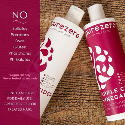 Purezero Apple Cider Vinegar Shampoo & Conditioner Set - Detox Scalp & Hair, pH Balanced, Hydrating, Zero Sulfates, Parabens, Dyes - Vegan & Cruelty Free for Color Treated Hair - 12 Fl Oz Each Avelisse