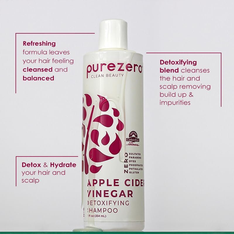 Purezero Apple Cider Vinegar Shampoo & Conditioner Set - Detox Scalp & Hair, pH Balanced, Hydrating, Zero Sulfates, Parabens, Dyes - Vegan & Cruelty Free for Color Treated Hair - 12 Fl Oz Each Avelisse