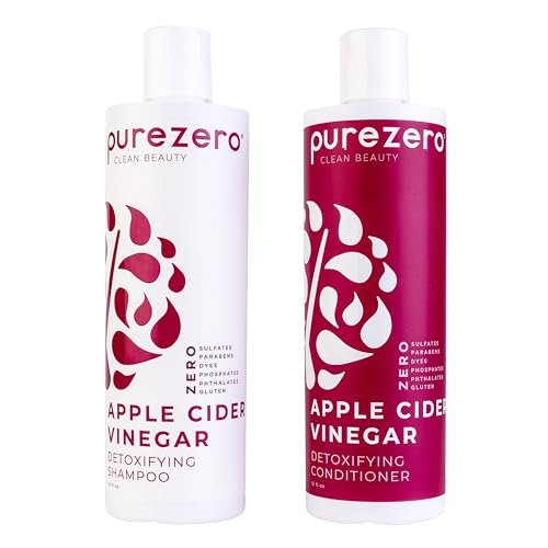Purezero Apple Cider Vinegar Shampoo & Conditioner Set - Detox Scalp & Hair, pH Balanced, Hydrating, Zero Sulfates, Parabens, Dyes - Vegan & Cruelty Free for Color Treated Hair - 12 Fl Oz Each Avelisse