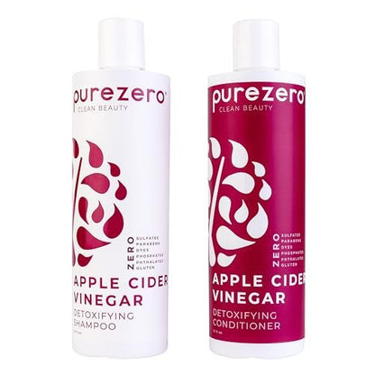 Purezero Apple Cider Vinegar Shampoo & Conditioner Set - Detox Scalp & Hair, pH Balanced, Hydrating, Zero Sulfates, Parabens, Dyes - Vegan & Cruelty Free for Color Treated Hair - 12 Fl Oz Each Avelisse