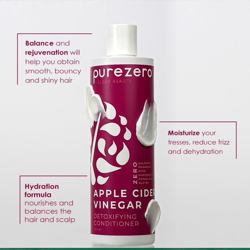 Purezero Apple Cider Vinegar Shampoo & Conditioner Set - Detox Scalp & Hair, pH Balanced, Hydrating, Zero Sulfates, Parabens, Dyes - Vegan & Cruelty Free for Color Treated Hair - 12 Fl Oz Each Avelisse