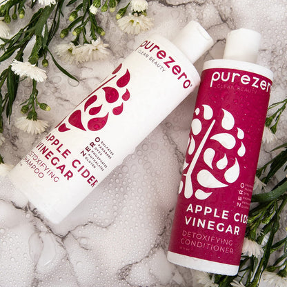 Purezero Apple Cider Vinegar Shampoo & Conditioner Set - Detox Scalp & Hair, pH Balanced, Hydrating, Zero Sulfates, Parabens, Dyes - Vegan & Cruelty Free for Color Treated Hair - 12 Fl Oz Each Avelisse