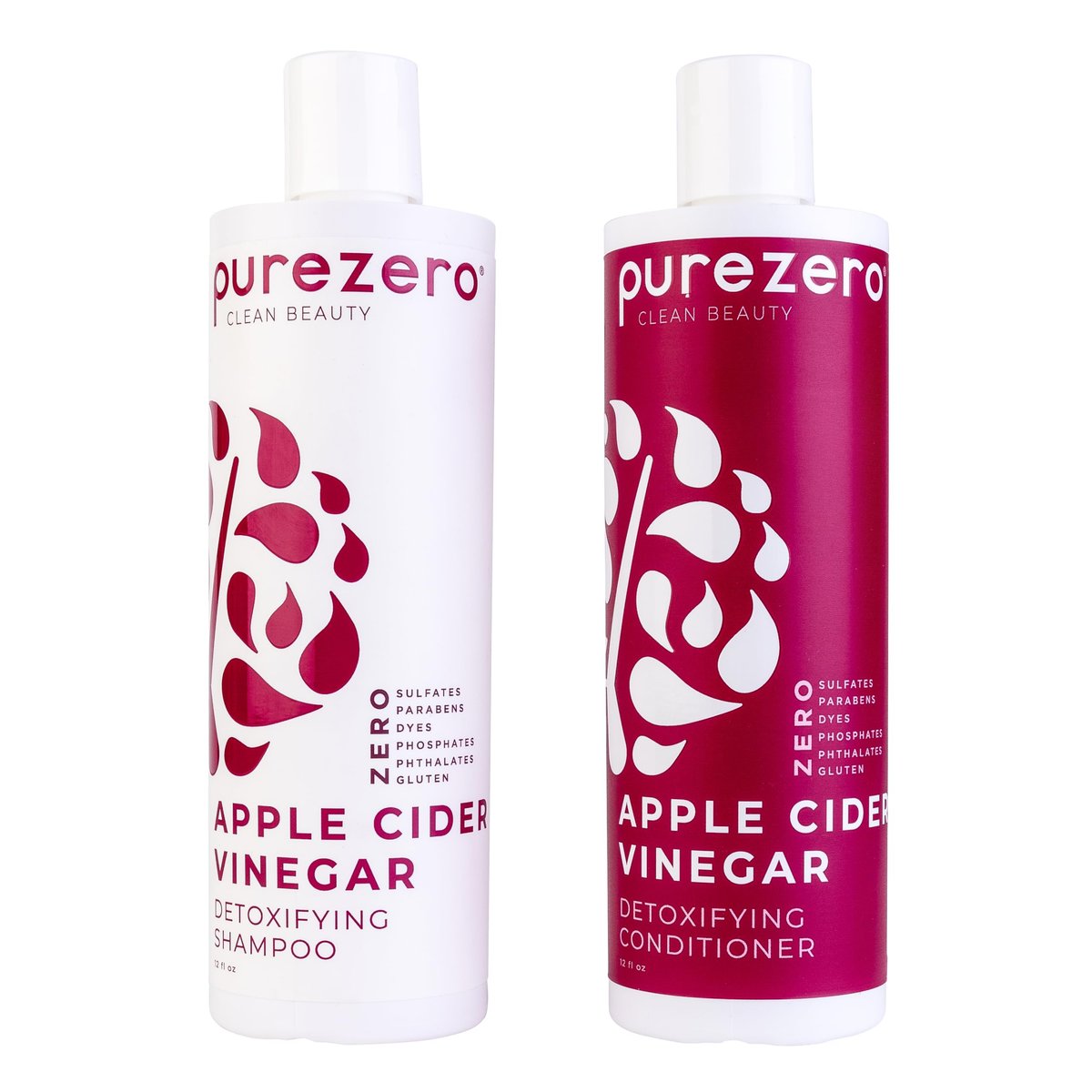 Purezero Apple Cider Vinegar Shampoo & Conditioner Set - Detox Scalp & Hair, pH Balanced, Hydrating, Zero Sulfates, Parabens, Dyes - Vegan & Cruelty Free for Color Treated Hair - 12 Fl Oz Each Avelisse