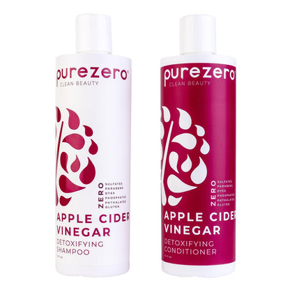 Purezero Apple Cider Vinegar Shampoo & Conditioner Set - Detox Scalp & Hair, pH Balanced, Hydrating, Zero Sulfates, Parabens, Dyes - Vegan & Cruelty Free for Color Treated Hair - 12 Fl Oz Each Avelisse