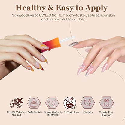 Modelones Dip Powder Liquid Set 4+4 Pcs - Complete Dip Powder System with Base Coat, Top Coat, Activator, Brush Saver & Manicure Tools for DIY Salon Nail Art (15ml/0.5oz)