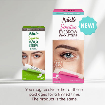 Nad's Eyebrow Wax Strips - Facial Hair Removal for Women - Eyebrow Wax Kit with 6 Strips, 6 Calming Oil Wipes & Skin Protection Powder