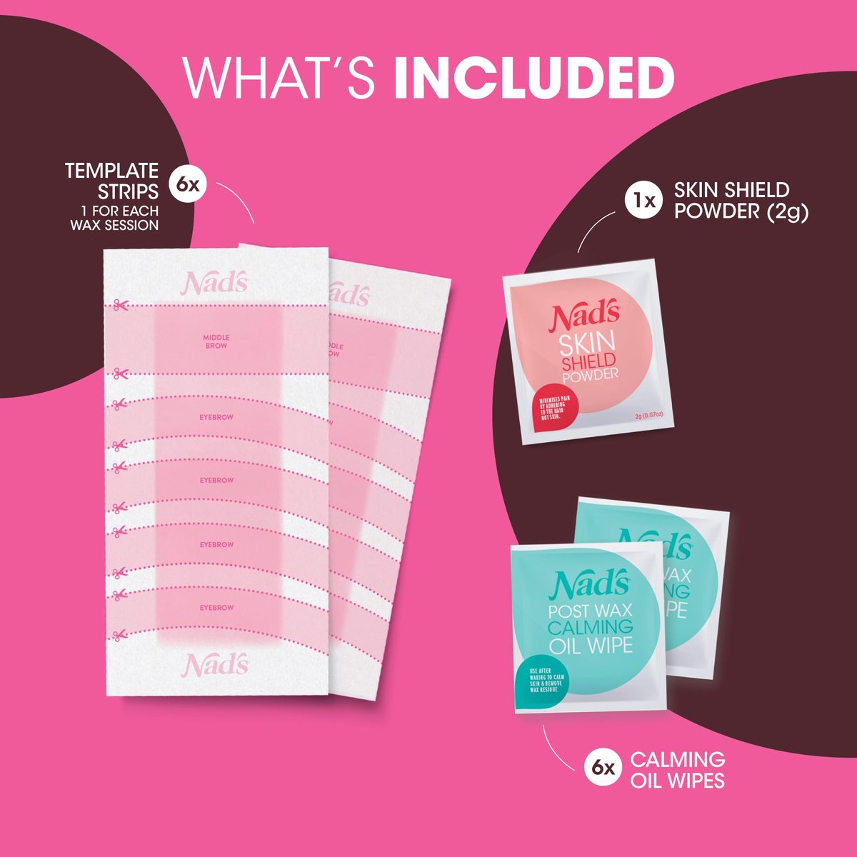 Nad's Eyebrow Wax Strips - Facial Hair Removal for Women - Eyebrow Wax Kit with 6 Strips, 6 Calming Oil Wipes & Skin Protection Powder - görsel 3