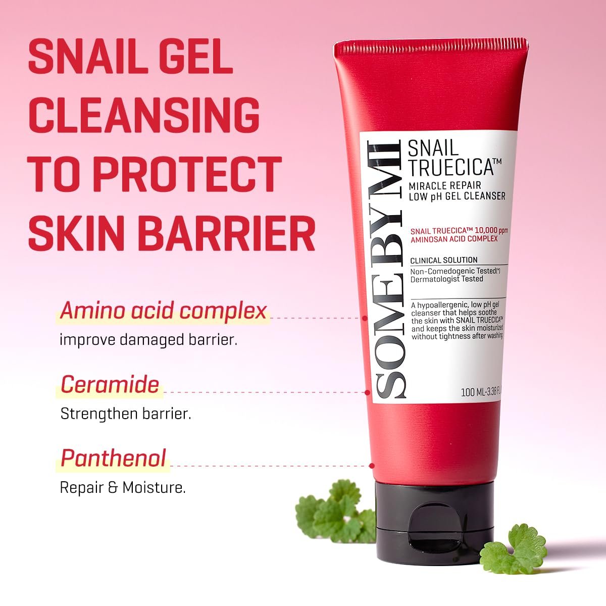 SOME BY MI Snail Truecica Miracle Repair Low pH Gel Cleanser - Gentle Daily Face Wash with Snail Mucin for Sensitive Skin, 3.38 oz (100ml) - Korean Skincare Avelisse