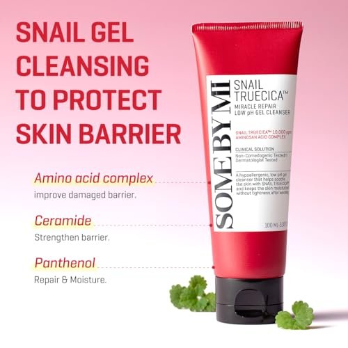 SOME BY MI Snail Truecica Miracle Repair Low pH Gel Cleanser - Gentle Daily Face Wash with Snail Mucin for Sensitive Skin, 3.38 oz (100ml) - Korean Skincare Avelisse