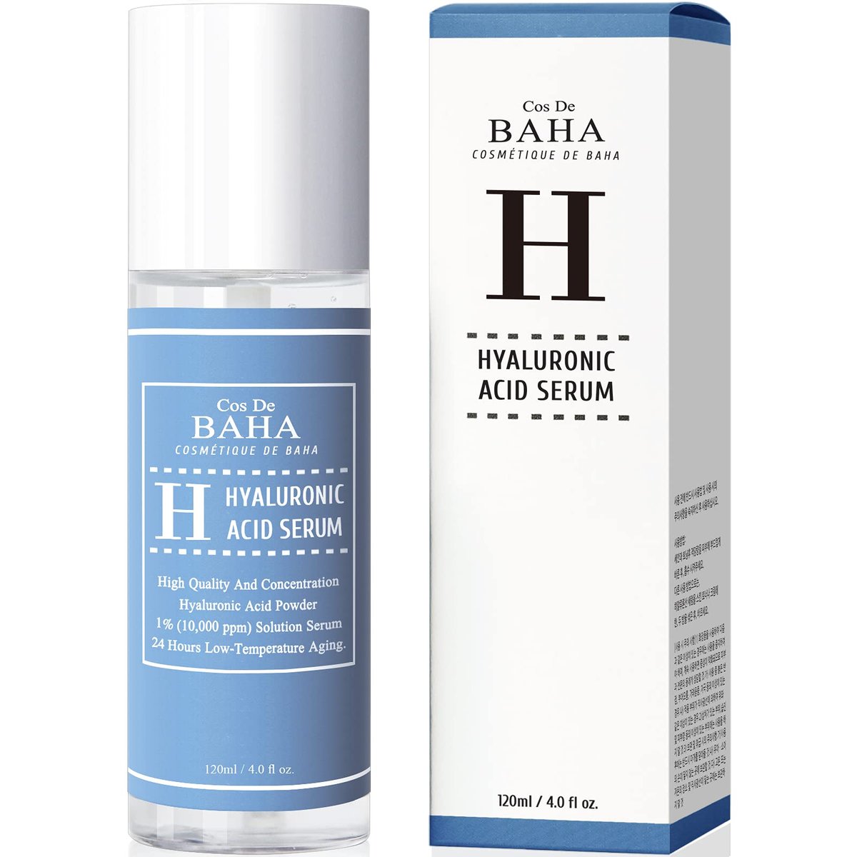Cos De BAHA Hyaluronic Serum 4 Fl Oz – Pure Sodium Hyaluronate 10,000 ppm Hydrating Face Serum for Dry & Dehydrated Skin – Lightweight Fragrance-Free Korean Skincare Formula (120 ml) Avelisse