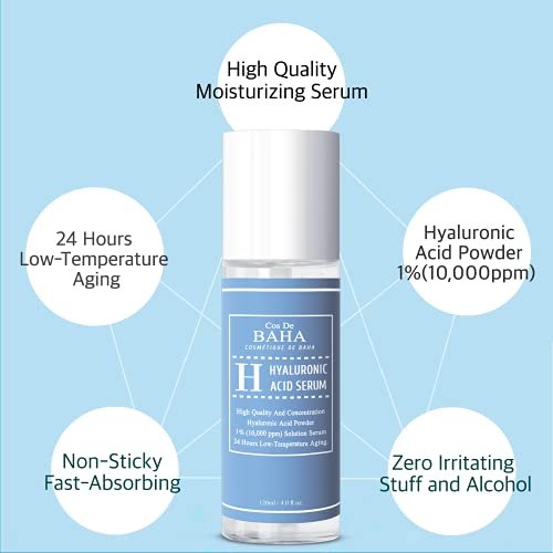 Cos De BAHA Hyaluronic Serum 4 Fl Oz – Pure Sodium Hyaluronate 10,000 ppm Hydrating Face Serum for Dry & Dehydrated Skin – Lightweight Fragrance-Free Korean Skincare Formula (120 ml) Avelisse