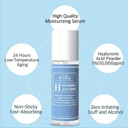 Cos De BAHA Hyaluronic Serum 4 Fl Oz – Pure Sodium Hyaluronate 10,000 ppm Hydrating Face Serum for Dry & Dehydrated Skin – Lightweight Fragrance-Free Korean Skincare Formula (120 ml) Avelisse