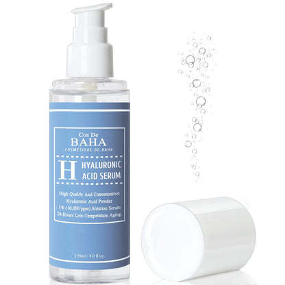 Cos De BAHA Hyaluronic Serum 4 Fl Oz – Pure Sodium Hyaluronate 10,000 ppm Hydrating Face Serum for Dry & Dehydrated Skin – Lightweight Fragrance-Free Korean Skincare Formula (120 ml) Avelisse