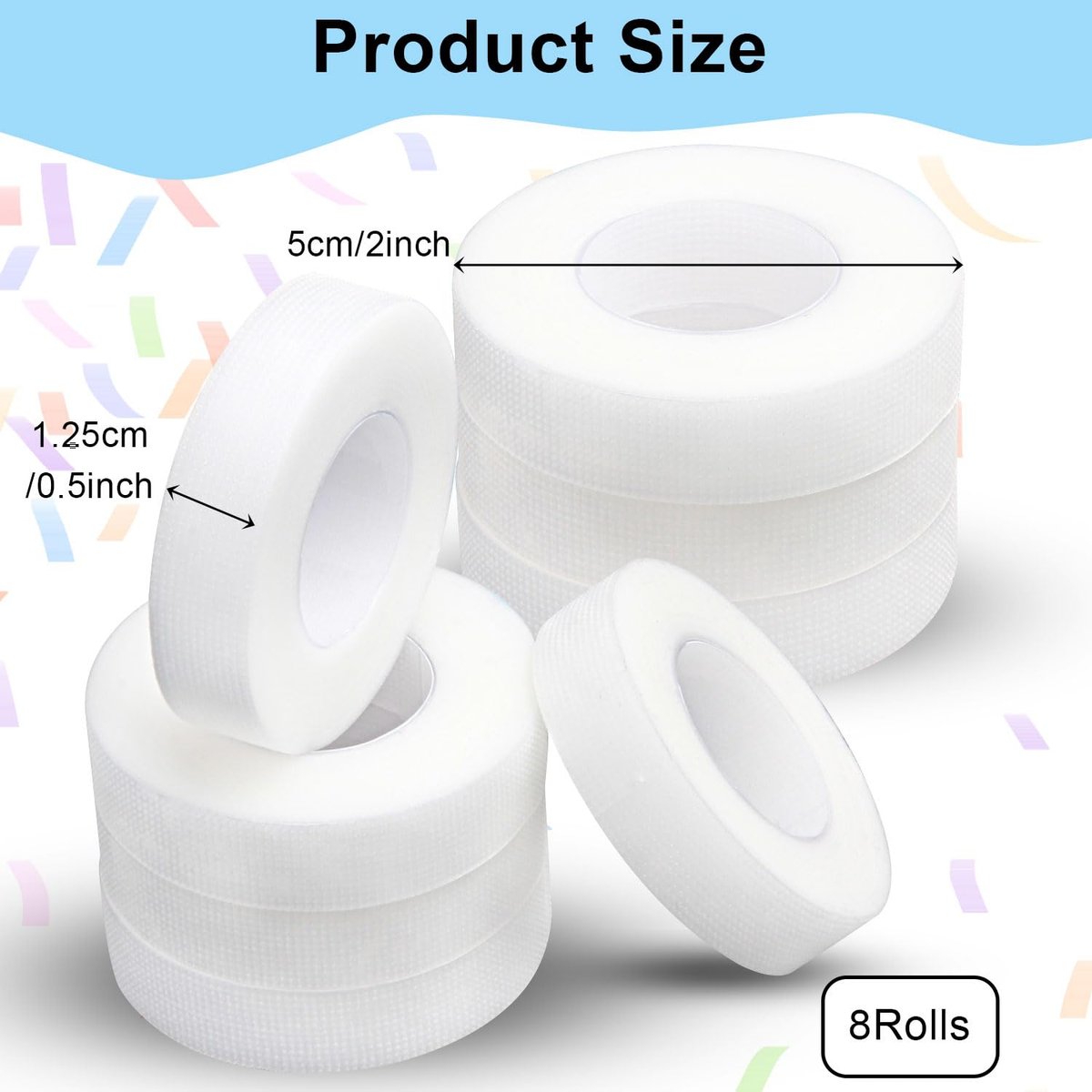 fenshine Lash Tape – 8 Rolls PE Micropore Medical Tape for Eyelash Extensions, Translucent Fabric Tape for False Eyelash Application, 0.5 Inch x 29.5 Feet Each - görsel 3