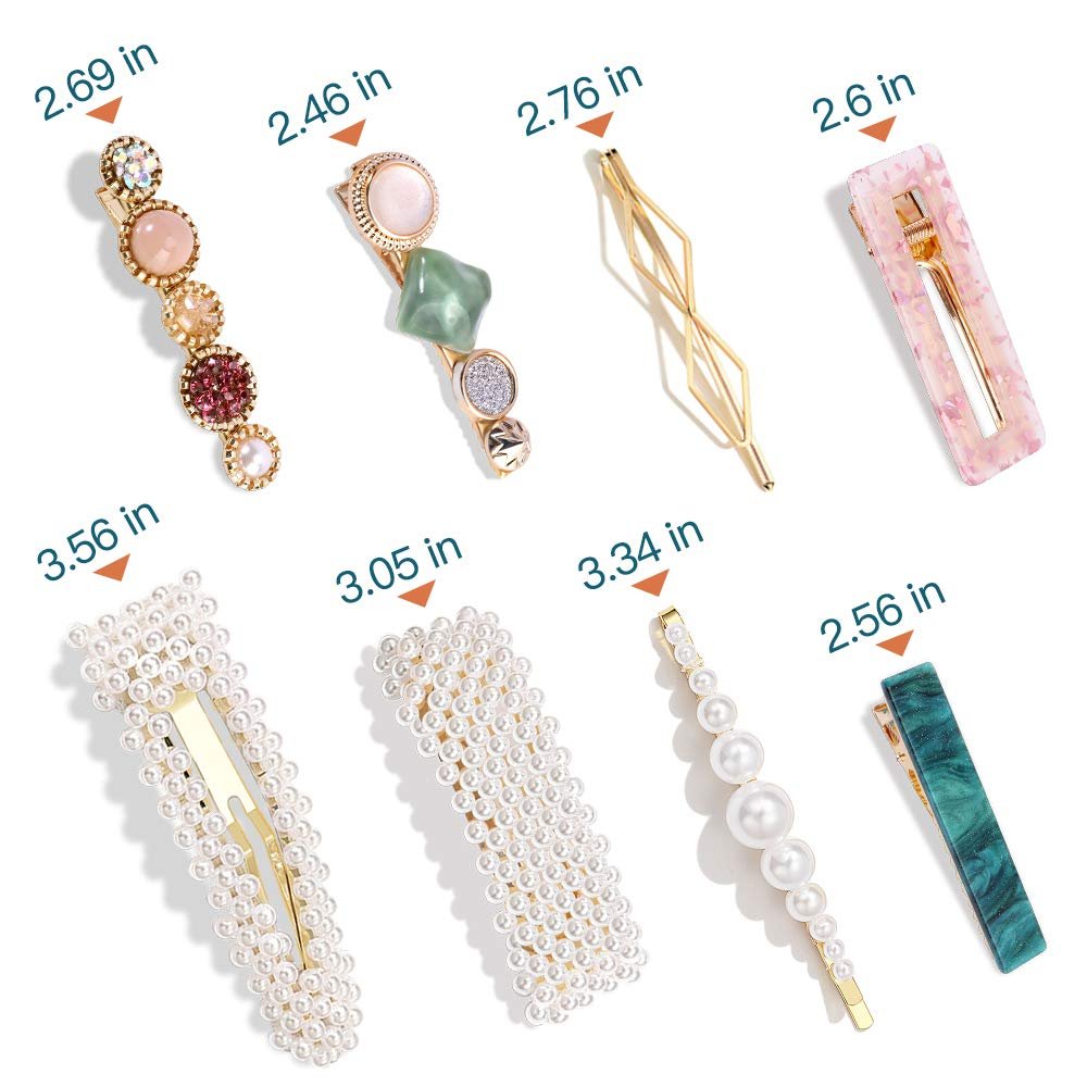 28 PCS Hingwah Pearls and Acrylic Resin Hair Clips - Handmade Marble Alligator Bobby Pins, Glitter Crystal Geometric Hairpin, Elegant Gold Hair Accessories for Women Girls - görsel 14