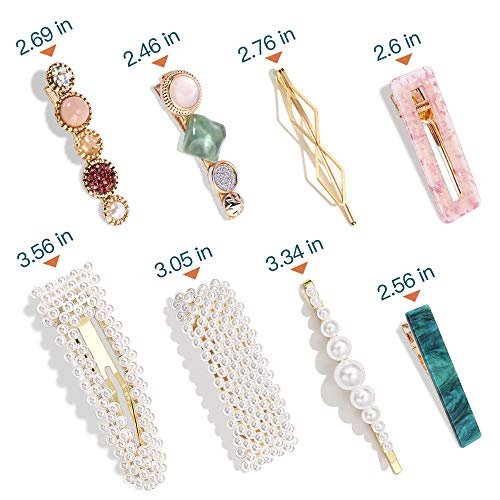 28 PCS Hingwah Pearls and Acrylic Resin Hair Clips - Handmade Marble Alligator Bobby Pins, Glitter Crystal Geometric Hairpin, Elegant Gold Hair Accessories for Women Girls - görsel 13