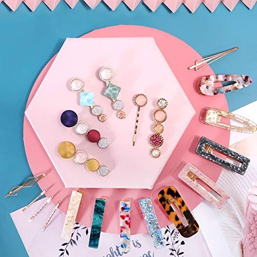 28 PCS Hingwah Pearls and Acrylic Resin Hair Clips - Handmade Marble Alligator Bobby Pins, Glitter Crystal Geometric Hairpin, Elegant Gold Hair Accessories for Women Girls - görsel 9