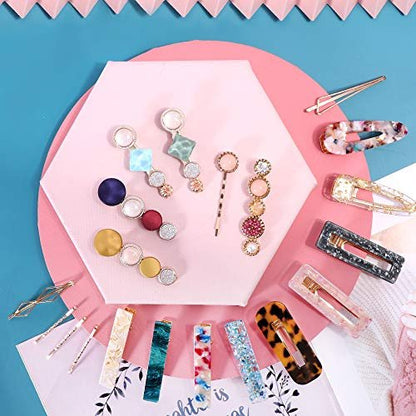 28 PCS Hingwah Pearls and Acrylic Resin Hair Clips - Handmade Marble Alligator Bobby Pins, Glitter Crystal Geometric Hairpin, Elegant Gold Hair Accessories for Women Girls
