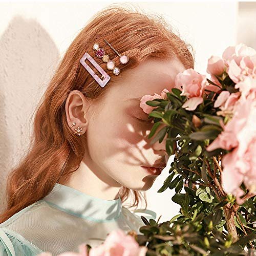 28 PCS Hingwah Pearls and Acrylic Resin Hair Clips - Handmade Marble Alligator Bobby Pins, Glitter Crystal Geometric Hairpin, Elegant Gold Hair Accessories for Women Girls - görsel 5