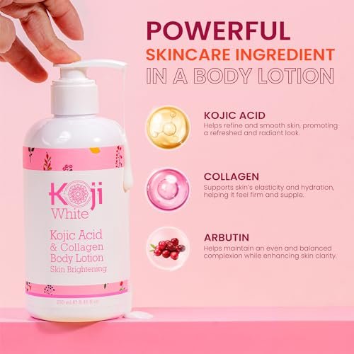 Koji White Kojic Acid & Collagen Body Lotion – Skin Brightening Moisturizer for Glowing, Even Skin Tone – Vegan, 8.45 Fl Oz (2-Pack) Avelisse