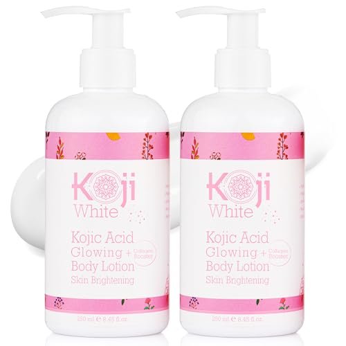 Koji White Kojic Acid & Collagen Body Lotion – Skin Brightening Moisturizer for Glowing, Even Skin Tone – Vegan, 8.45 Fl Oz (2-Pack) Avelisse