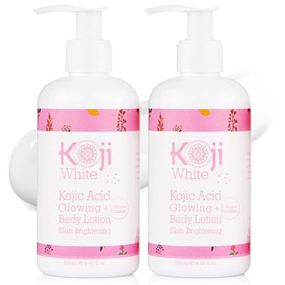 Koji White Kojic Acid & Collagen Body Lotion – Skin Brightening Moisturizer for Glowing, Even Skin Tone – Vegan, 8.45 Fl Oz (2-Pack) Avelisse