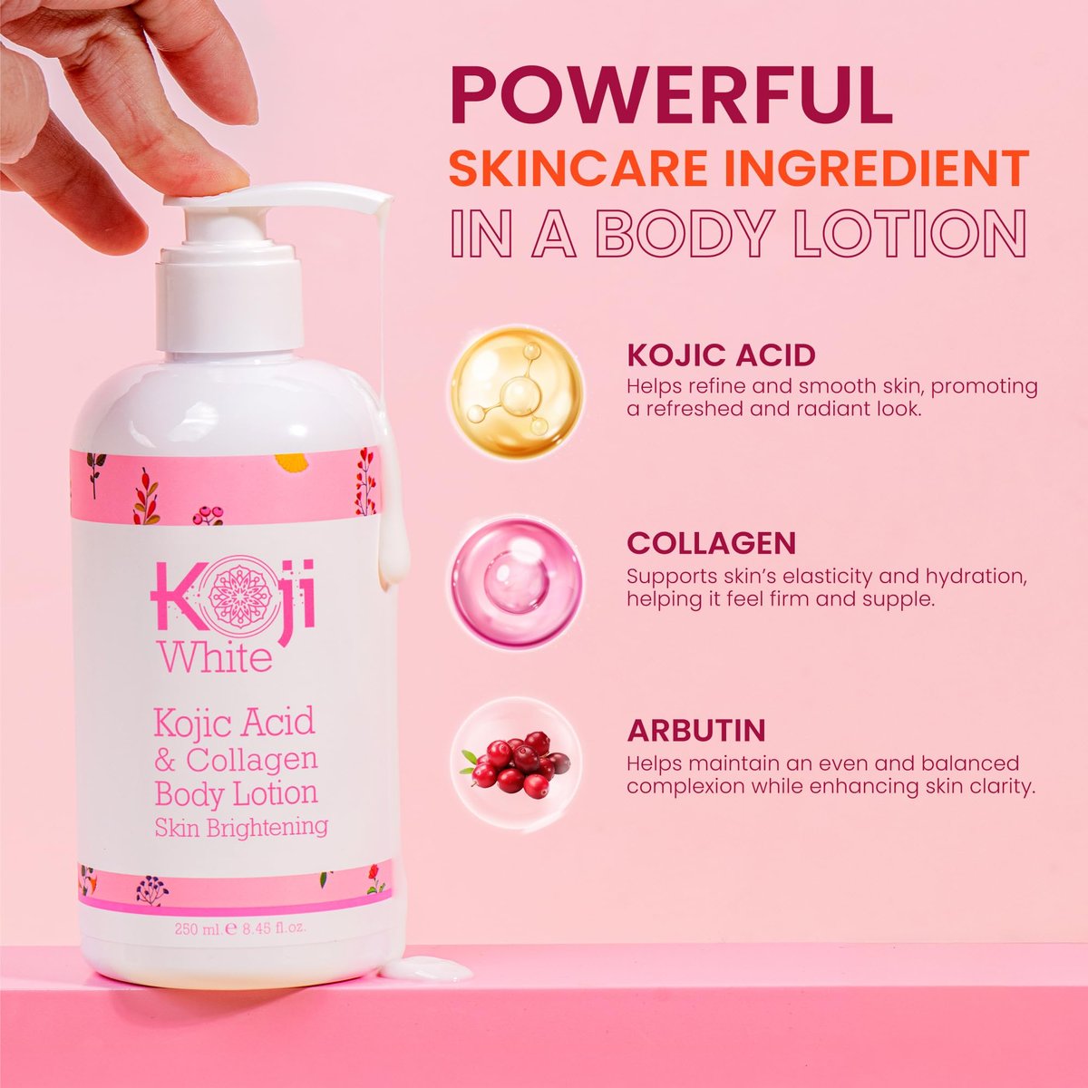 Koji White Kojic Acid & Collagen Body Lotion – Skin Brightening Moisturizer for Glowing, Even Skin Tone – Vegan, 8.45 Fl Oz (2-Pack) Avelisse