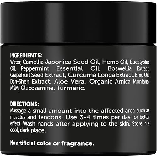 SWIZON Cream with Organic Arnica Montana, Emu Oil, Curcumin, Turmeric, MSM, Aloe Vera, Glucosamine, Peppermint & Boswellia – Soothing Comfort Cream, 4 oz Avelisse