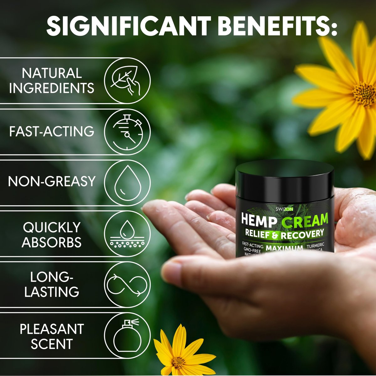 SWIZON Cream with Organic Arnica Montana, Emu Oil, Curcumin, Turmeric, MSM, Aloe Vera, Glucosamine, Peppermint & Boswellia – Soothing Comfort Cream, 4 oz Avelisse